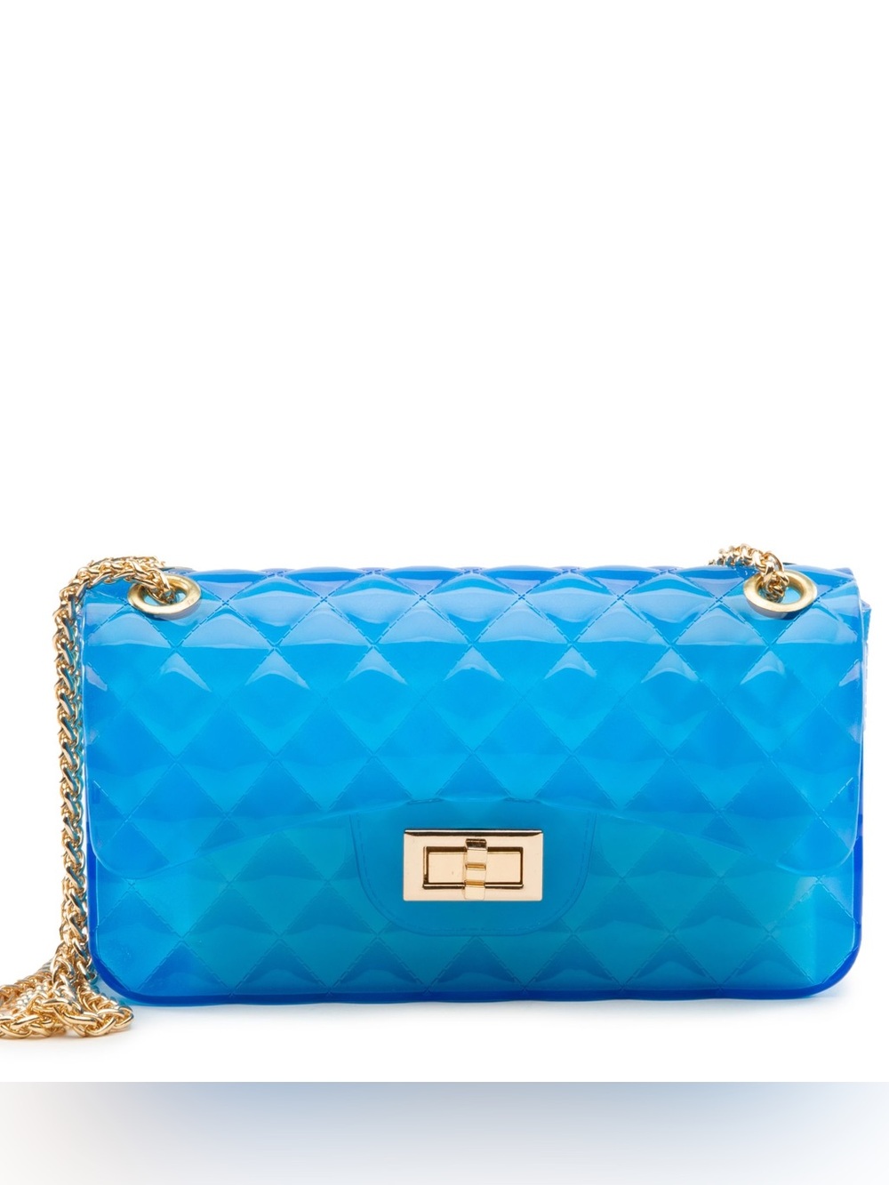 Blue Jelly Quilted Patent Crossbody Bag